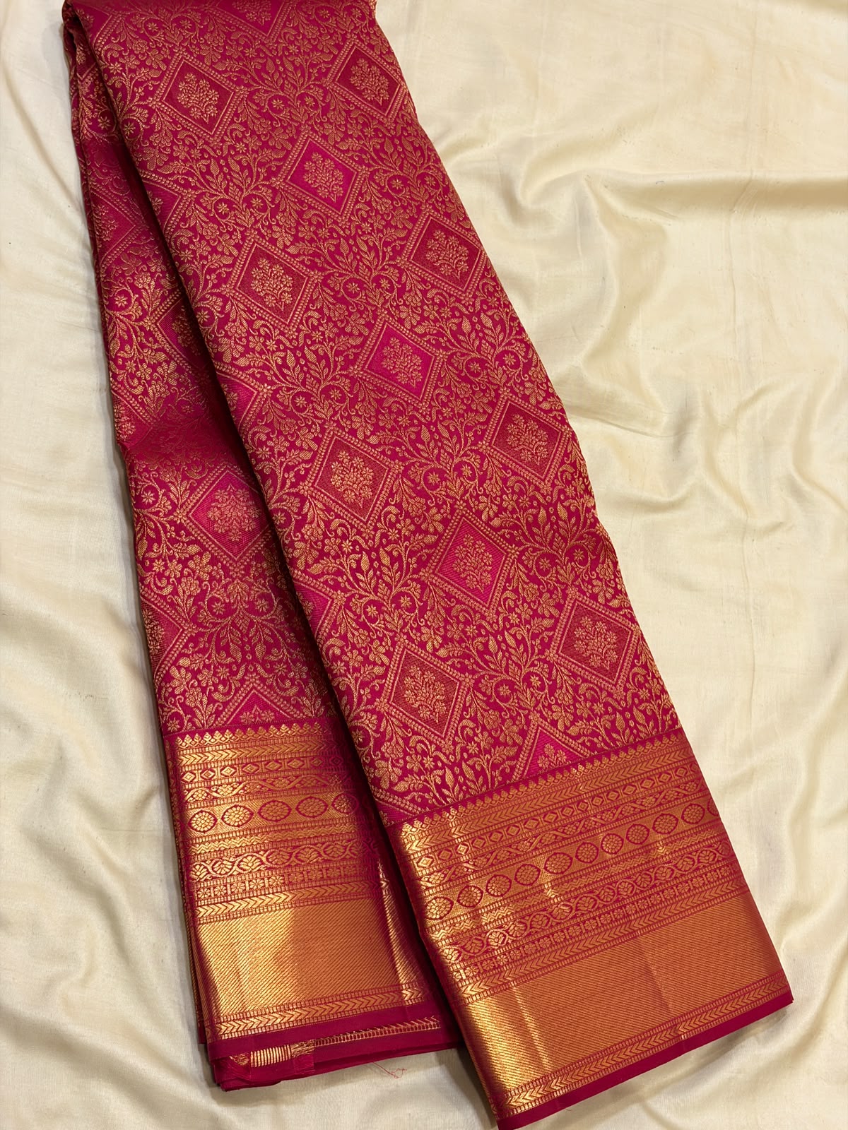 Magenta Pink Floral Brocade Kanchipuram Bridal Silk Saree